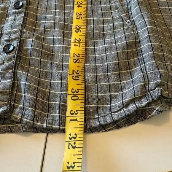 Vintage Flax by Joanne Engelhart Linen Windowpane Plaid Convertible Slv Top Sz S - Picture 12 of 13